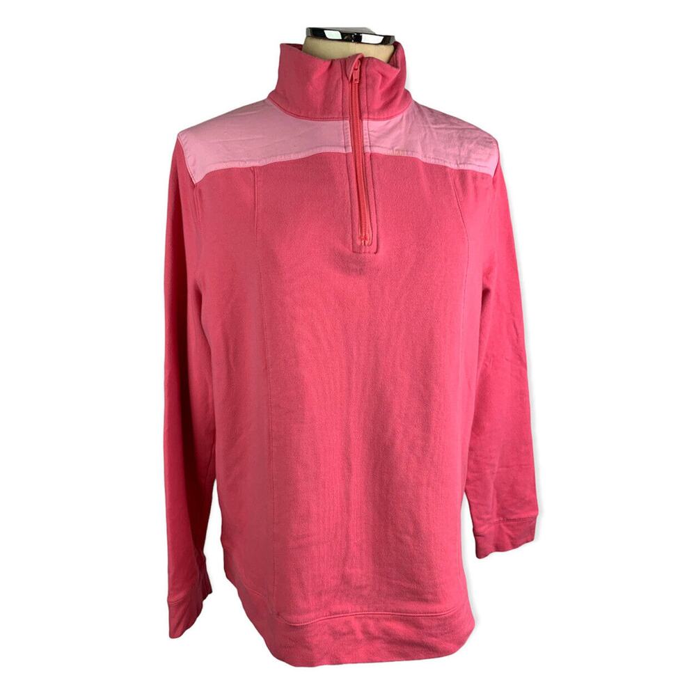 Large Talbots 1/4 Zip Pullover Sweatshirt Womens Pink Elbow Patches